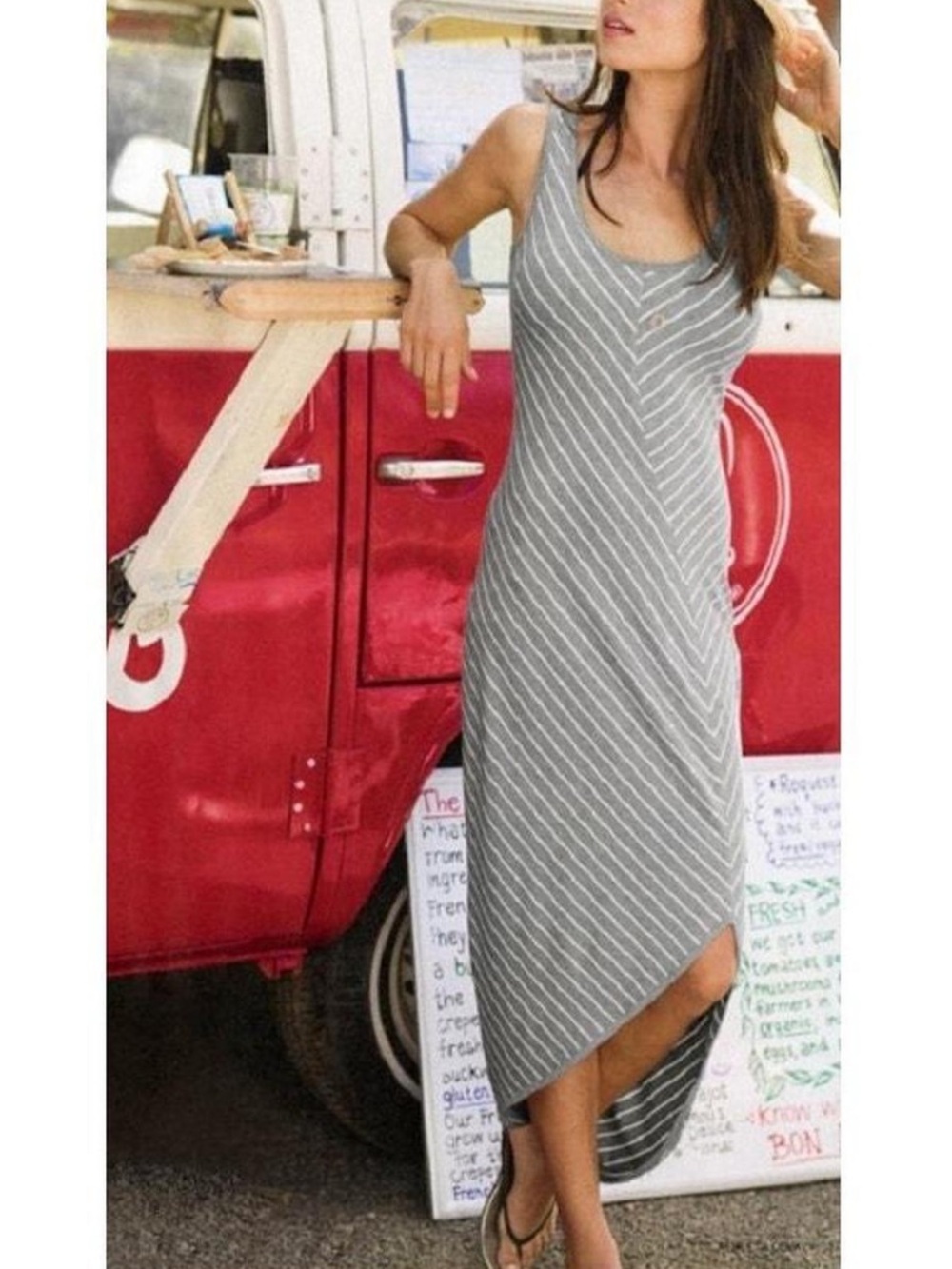 Athleta Gray Striped Maxi Dress XLT Tall – Soft Stretchy Chevron Tank Dress